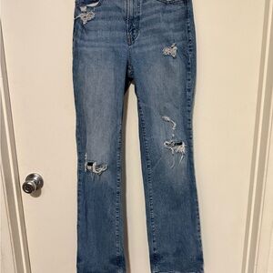 a.n.a Women's Distressed Straight Leg Blue Jeans